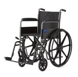 K1 Basic Wheelchair with Permanent Full-Length Arms and Swing-Away Footrests, 18" Width